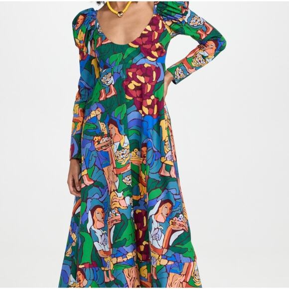 De Loreta Frida Printed Puff Shoulder Midi Dress Size XS - Picture 1 of 9